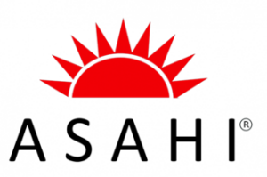 ASAHI-logo, jossa sanan asahi päällä puolet auringosta