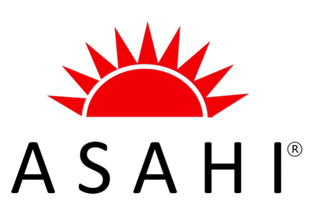 ASAHI-logo, jossa sanan asahi päällä puolet auringosta